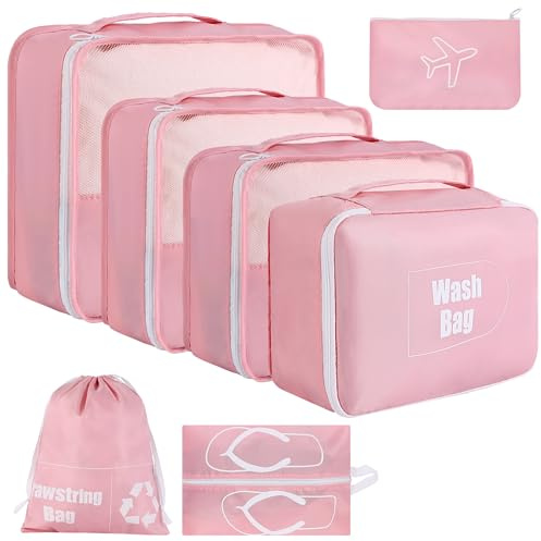 AiQInu Koffer Organizer Set 7-teilige Wasserfester Packwürfel Kofferorganizer Packtaschen Set Packing Cubes Schuhbeutel Kleidertaschen für Koffer