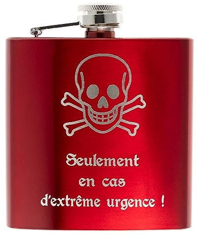 Petaca de acero roja grabada personalizada - Petaca de whisky roja con texto grabado - Petaca de acero inoxidable roja brillante de 180 ml