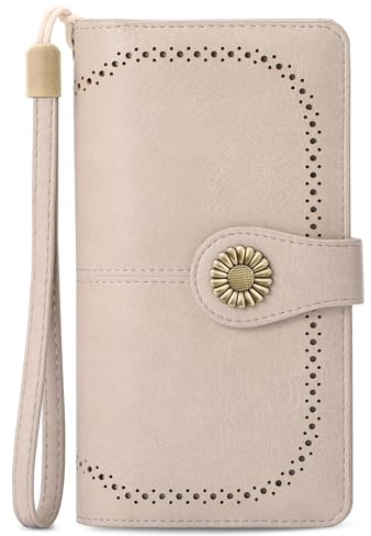 TEUEN Geldbörse Damen Gross, RFID Blocker Portemonnaie Leder Geldbeutel Retro Vintageportmonee mit Handyfach und Münzfach Geschenke Für Frauen