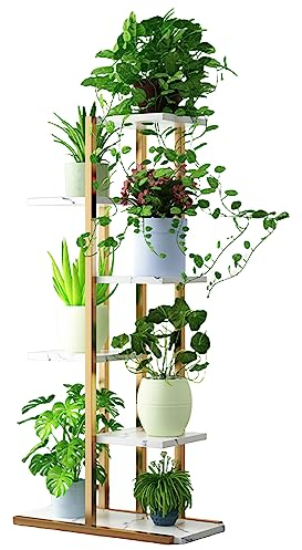 Blumenständer, 1 Set Blumenständer Gut tragend Verbreiterte Basis Gestaffelte Struktur 6 Schichten 7 Töpfe Pflanzenregal Home Supply (Weiß)