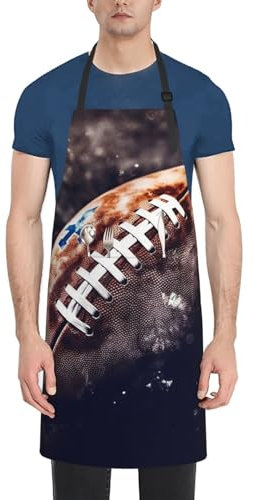 Dwrepo Kochschürze mit American Football-Druck, wasserdicht, verstellbar, leichte Arbeitsschürze für Damen und Herren, Schwarz, Einheitsgröße, Schwarz, EinheitsgröÃŸe