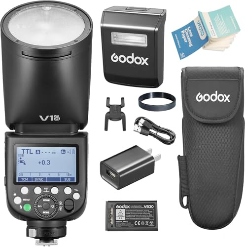 Godox V1PRO-O TTL Li-ion Rundem Kopf Kamerablitz Kompatibel mit Olympus | 76Ws 2.4G HSS 1/8000s, 2980mAh Lithium Batterie,Innovativer Externer Blitz SU-1 LED Modellierung Lampe,M/TTL-Blitzmodus