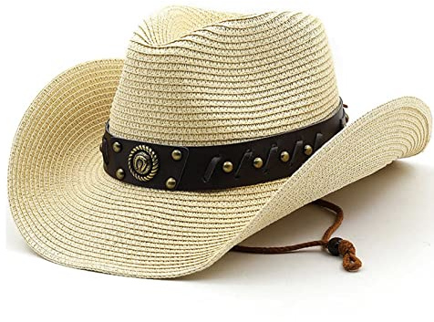 Cowboyhut Damen Herren Strohhut Westernhut Cowgirlhut Panamahüte Sommer Hut Sonnenhut Strandhut Fischerhut Faltbar Krempe Cowboy Hut mit Band