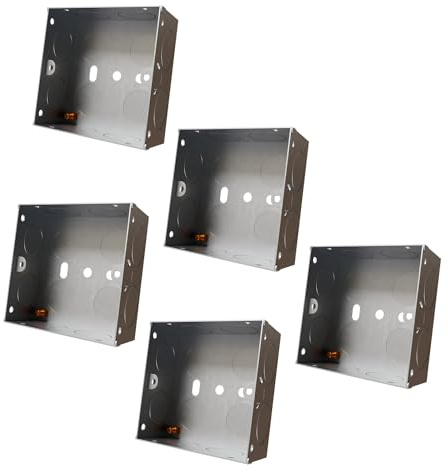 rhinocables Metal 1 Gang Socket Back Box, Flush Mount (Single) | Flush Mount, Versatile Depths 16mm 47mm, BS4662 Compliant, Secure Mounting, Residential & Commercial Use, 5 Pack, 25mm
