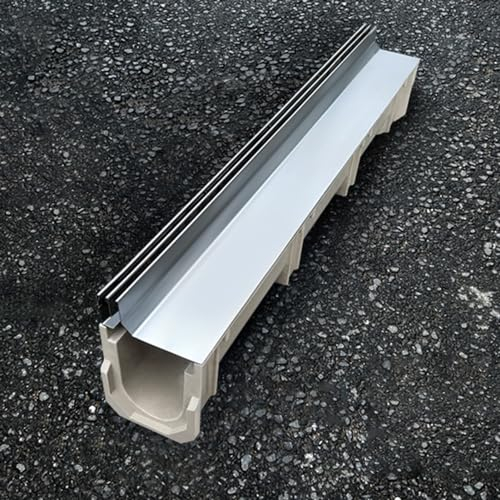 Entwässerungsrinne Lineares Grabenentwässerungsset mit Edelstahlabdeckung, Rinnenentwässerungsgitter für Wasser, Regen/ Sturm, Außenentwässerungsgraben für Platz/ Garage(W-15cm(5.9) x H-10cm(4))