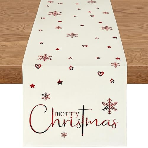YCOLL Weihnachtsdeko Tisch Tischläufer Weihnachten Tischläufer Beige Winter Wasserabweisend Modern Weihnachtstischläufer für Drinnen und Draußen Party Küche Esstisch Dekoration