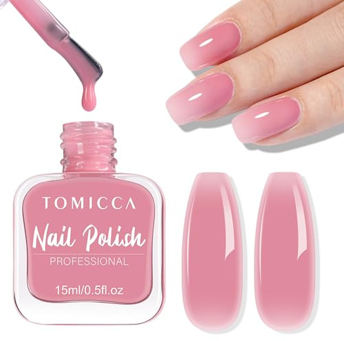 TOMICCA Pink Nail Polish, High Shine Clear Jelly Pink Nail Polish, 15ML | Quick Drying Nail Varnish, Long Lasting Chip Resistant for French Manicure, DIY Nail Art & Home Decorations