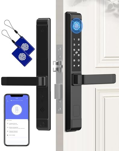 Eseesmart Smart Door Lock with Handle - Fingerprint Door Lock with Keypad RFID APP Control - Waterproof Bluetooth Electronic Biometric Digital Code Slim Door Lock for Aluminum Wooden Front Door