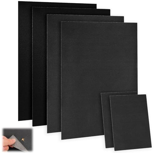 6 Stück Kunstleder Reparaturset Schwarz - Selbstklebende Leder-Patches 4 Stück 20 x 30 cm + 2 Stück 10 x 20 cm - Premium Leder für Sofas, Autositze und Möbel