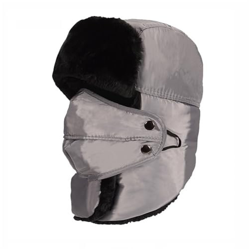 GIBZ wasserdichte Trappermütze mit Maske Winter Winddichte Russische Winter Mütze Wintermütze Herren Damen Fliegermützen mit Ohrenklappen Grau (56-60cm)