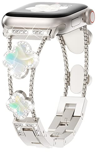 Fullife Bling Metallband Kompatibel für Apple Watch 38mm 40mm 41mm 42mm 44mm 45mm 46mm,Damen Mode Edelstahlband Ersatzband für iWatch SE Serie 10/9/8/7/6/5/4/3/2/1