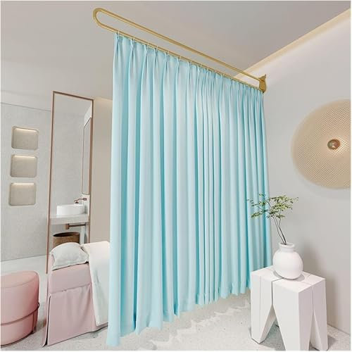 CHZDPP Privacy Room Divider Curtain for Sickroom/Beauty Salons, Lightweight Wall-Mounted Cubicle Curtain, Easy to Wash Curtain Divider for Room Separation(Blue (1pc),Rod Length 2.3m/7.5ft)