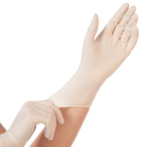 FRANZ MENSCH 100 Stück Hygomed Latexhandschuhe Med Grip | puderfrei, Packung, weiß, 10/XL, L: 24cm, Latexhandschuhe, Einweghandschuhe, Einmalhandschuhe