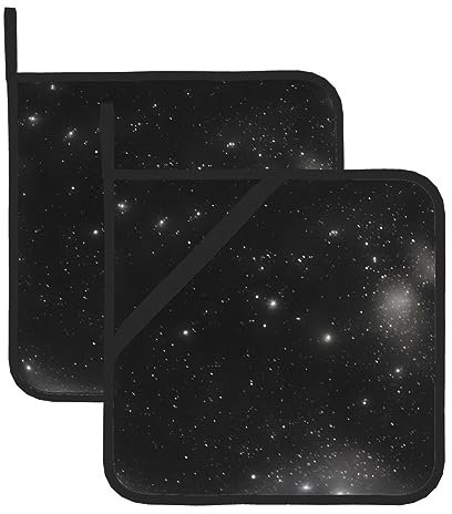 BROLEO Set di 2 presine per la rimozione del coperchio della cucina, spesso, resistente, isolamento antiscottatura, 20,3 x 20,3 cm, immagine galassia in bianco e nero