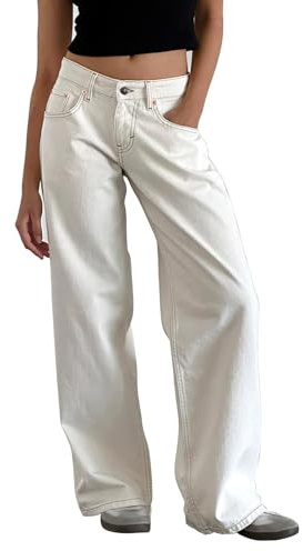 Onsoyours Jeans Donna Vita Bassa Y2K Gamba Larga Baggy Gamba Dritta Pantaloni Denim Pantaloni Larghi Boyfriends Jean B Bianco L