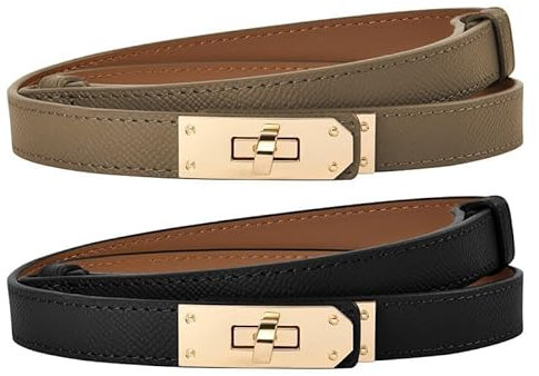 flintronic 2PCS Damen Skinny Ledergürtel, Schmaler Dünner Gürtel Taillengürtel für Damen, Klassisch Taillengürtel Dekorativen Gürtel, Ledergürtel Verstellbarer für Kleider Hosen Jeans