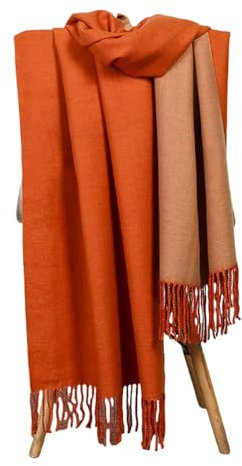 CMZYBBD Schal Wollschal Für Frauen - Dicker Und Warmer, Doppelseitiger Kaschmirschal Für Herbst Und Winter, Unisex -Design, Geschenk Für Frauen-orange-gelb-200 * 70 cm
