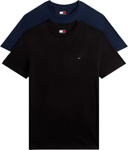 Tommy Jeans Uomo T-Shirt Maniche Corte Confezione da 2 Xslim Jersey in Cotone, Multicolore (Black/Dark Night Navy), XS