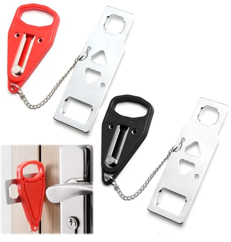 Serrure Portable de Porte de Voyage, 2pcs Verrous de Poche Loquets de Porte Sans Trous Acier Inoxydable Avec Sac de Rangement Sécurisé Porte Depuis l'Intérieur Pour Hôtel Maison Appartement Chambre