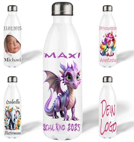 Thermoflasche personalisiert 500ml 750ml Trinkflasche Flasche Wunschnamen Wunschtext Geburtstag Geschenk eigenes Bild Geburt Schwangerschaft Runder Geburtstag Eigenes Logo Firmenlogo Firmenmerch Merch