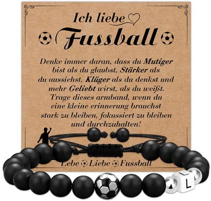 Casxyue Fussball Geschenke Jungen Fußball Armband mit Anfangsbuchstaben Anhänger Fußballfan Geschenke Naturstein Fußball Armband für Sohn Bruder Geburtstagsgeschenk Weihnachtsgeschenke für Junges