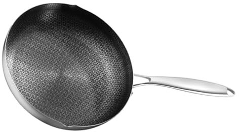 Hemobllo Padella Wok Cinese in Acciaio Inox Struttura Nido d Ape Adatto Tutti i Fornelli Incluso Induzione per Friggere Cuocere Vapore e Cucinare