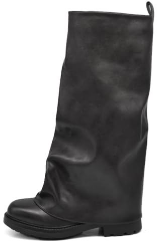 IF GA036 Damenstiefel im Oversize-Stil mit breitem Schaft und rutschfester dicker Sohle, 036 Schwarz, 39 EU