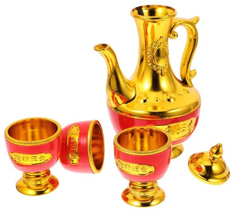 GLEAVI Juego de Tetera y Tazas de Ofrenda Dorado de Plástico para Buda