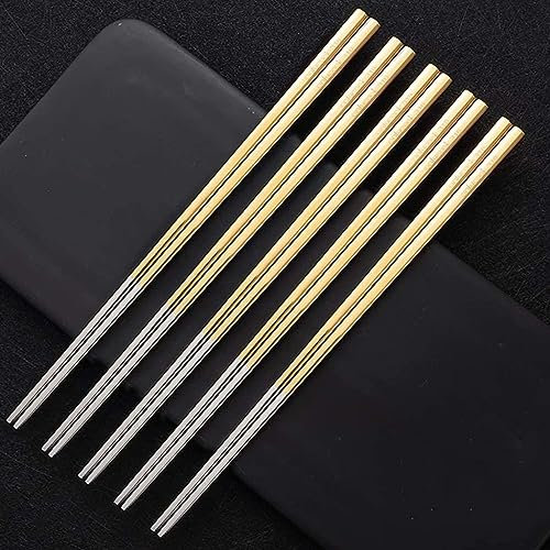 SBCGFY Palillos Chinos Aptos para lavavajillas, Palillos Chinos japoneses, Chinos y Coreanos, Palillos Chinos Reutilizables de Acero Inoxidable, 5 Pares de Palillos de Metal