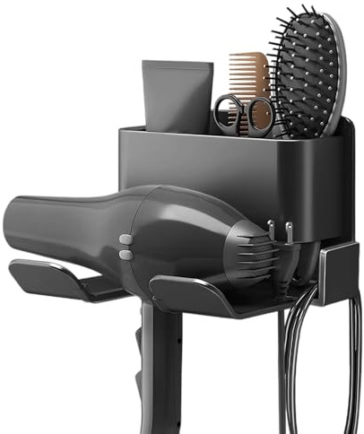 UHETLET Support Mural pour Sèche-Cheveux, Porte Seche Cheveux sans Percage Support Seche Cheveux Mural Support Seche Cheveux et Lisseur avec Support de Rangement Brosse pour Salle de Bain