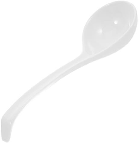 VALICLUD 10.6-inch Porcelain Soup Ladle Long Handle, Dishwasher Microwave Safe Ceramic Spoon for Asian Soup, Pho Ramen Serving, White Bone China Tableware