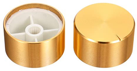 Toddmomy Potentiometerkappen Austausch für E-gitarre 2 Stück Goldfarbene Aluminiumknöpfe Einfache Montage Korrosionsbeständig Geeignet für Rotary Potentiometer Gitarrenknöpfe