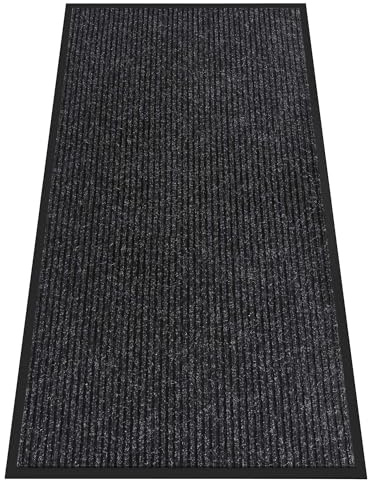 HOMEK Fussmatte für Haustür innen und außen | 60 x 120 cm Schmutzfangmatte für Eingangsbereich, super saugfähig Fußmatte für Haus, Büro und gewerbliche Eingänge, Schwarz