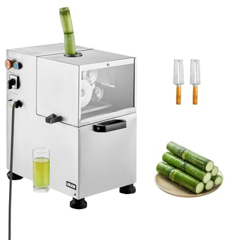 VEVOR Exprimidor de Caña de Azúcar Eléctrico 800 W, 300 kg/h, 4 Rodillos de Acero Inoxidable SUS 304 con Ajuste Automático, para Bares de Jugos, Puestos y Mercados Nocturnos, 550 x 380 x 520 mm