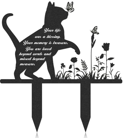 Eiapadeor Cat Memorial Gifts for Garden - Metal Pet Cat Memorial Plaques, Butterfly Flower Design Grave Markers, Sympathy Gift Grave Stake for Outdoor Ornaments, Cemetery Garden Yard Graveyard Decor