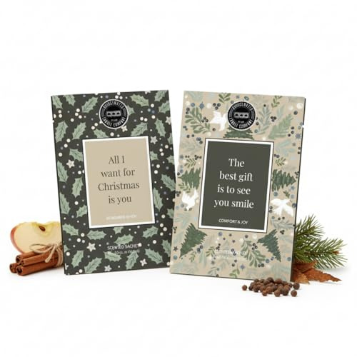 2er Set Weihnachtsduft Duftbeutel, Duftsachet & Duftsäckchen je 30 g, Raumduft bis 4 Monate – „All I Want for Christmas is You“ mit Zimt, Ingwer, Muskat & „The Best Gift is to See Smile