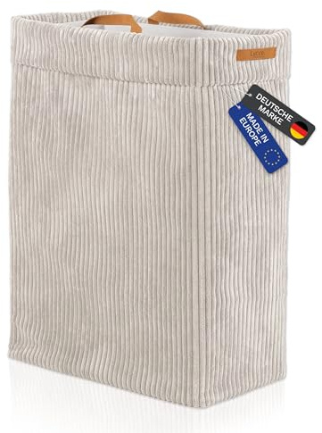 Lycce Wäschekorb Cord – Nischenwäschekorb, waschbar, faltbar (beige) | platzsparend & praktisch, waschbare Bezüge, faltbar, Schlafzimmer, Kinderzimmer & Badezimmer