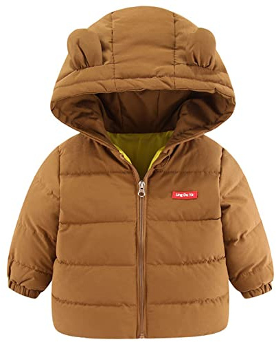 OBiQuzz Giacca trapuntata per bambino: piumino con orecchie d'orso giacca buffer, calda giacca invernale leggera in cotone con chiusura lampo, abbigliamento per bambini, tinta unita, abbigliamento
