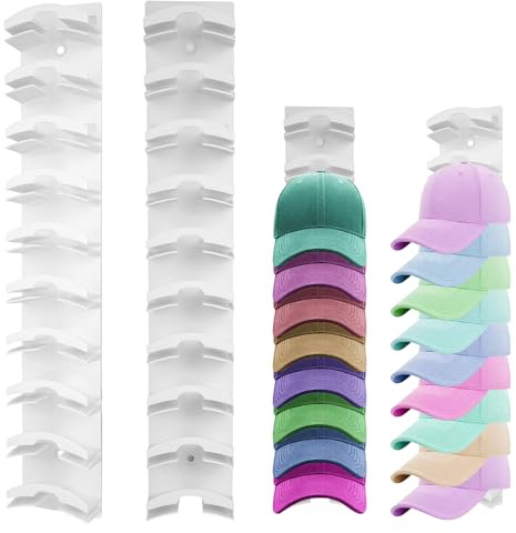 AURIVEE Porta Cappelli Bianco 2 Pezzi | Appendiabiti da Parete per Cappelli con Adesivo Forte & Fori per Viti, Fino a 20 Cappelli per Armadio Porta Camera