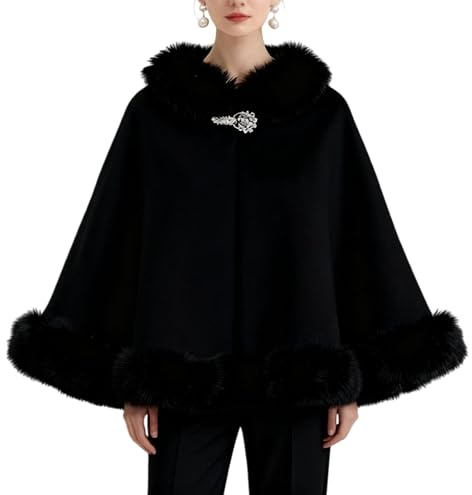 LIUYUYOUGO Châles Femme Châle En Fausse Fourrure Pour Femme Châle De Mariage D'Hiver Étole Pour La Mariée Et Les Demoiselles D'Honneur Boléro Oversize Élégant À Boucle Cape Tricotée Cardig