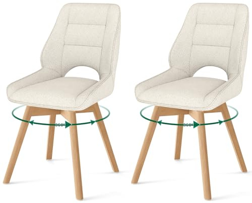 WAFTING 2er Set Drehbar Esszimmerstühle mit Massivholz Holzbeine,Beige | Nordische Stühle Esszimmer mit Ausgesparter Rückenlehne, Massivbuchenbeine Stabil Für Esszimmer, Küche, Wohnzimmer
