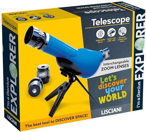 Lisciani - I’m A Genius - Teleskop für Kinder ab 7 Jahren - Astronomie-Set mit Stativ und 3 Objektiven 20x 30x 40x - Beobachtung von Himmel, Mond und Sternen - Wissenschaftliche Aktivität