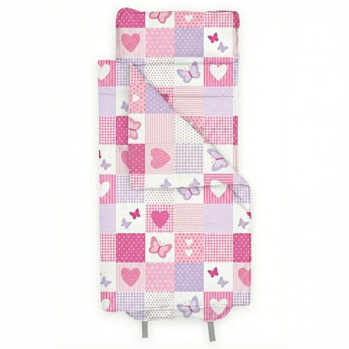 Bloomsbury Mill - Nap Mat for Toddlers and Kids - Pillow, Mat and Blanket - All-in-One Sleeping Bag for Nursery & Ready Bed for Nap Time and Sleepovers - Travel Essentials - Patchwork