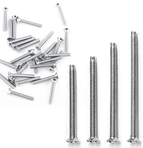 40PCS M3.5 Electrical Socket Screws, Silver Flat Head Slotted Machine Screw | Mixed Length 35mm, 40mm, 50mm, 60mm, Long Electrical Switch Screws for Socket & Switch Installation, Back Boxes & Faceplates