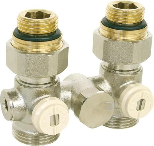 CALEFFI Einrohr Hahnblock 1/2 x 3/4 Zoll Durchgang Doppelkugelhahn Heizkörper Anschluß Heizung Nr. 301241