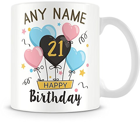 MUGGZ 21st Birthday Mug – Personalised Balloons Design – Add Name