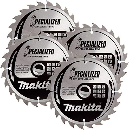 Makita B-09167 165mm x 24T x 20mm Specialized Circular Saw Blade Pack of 4