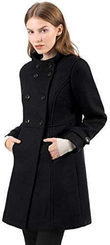 Allegra K Women's Stand Collar Double Breasted Slant Pockets Outwear Winter Coat
