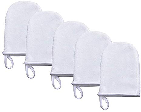 POFET Lot de 5 Gants demaquillage Visage Lavable Microfibre, Nettoyant Visage Gants, lingette demaquillante Doux, Serviette épais irritants, pour Peaux Sèches et Sensibles
