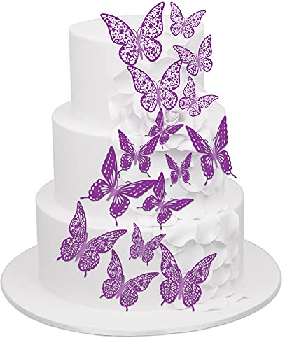 36 Pack Purple Glitter 3D Butterfly Cupcake Toppers Hollow Butterfly Cake Decorations for Birthday Wedding Fairy Party Butterfly Wall Sticker Decal for Background Wall Decoration